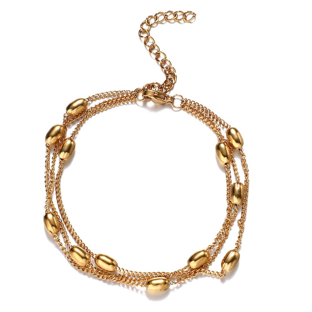 1 Piece Double Chain Beaded Anklet for Women Leg Foot Chain Bracelet Barefoot Jewelry MIT