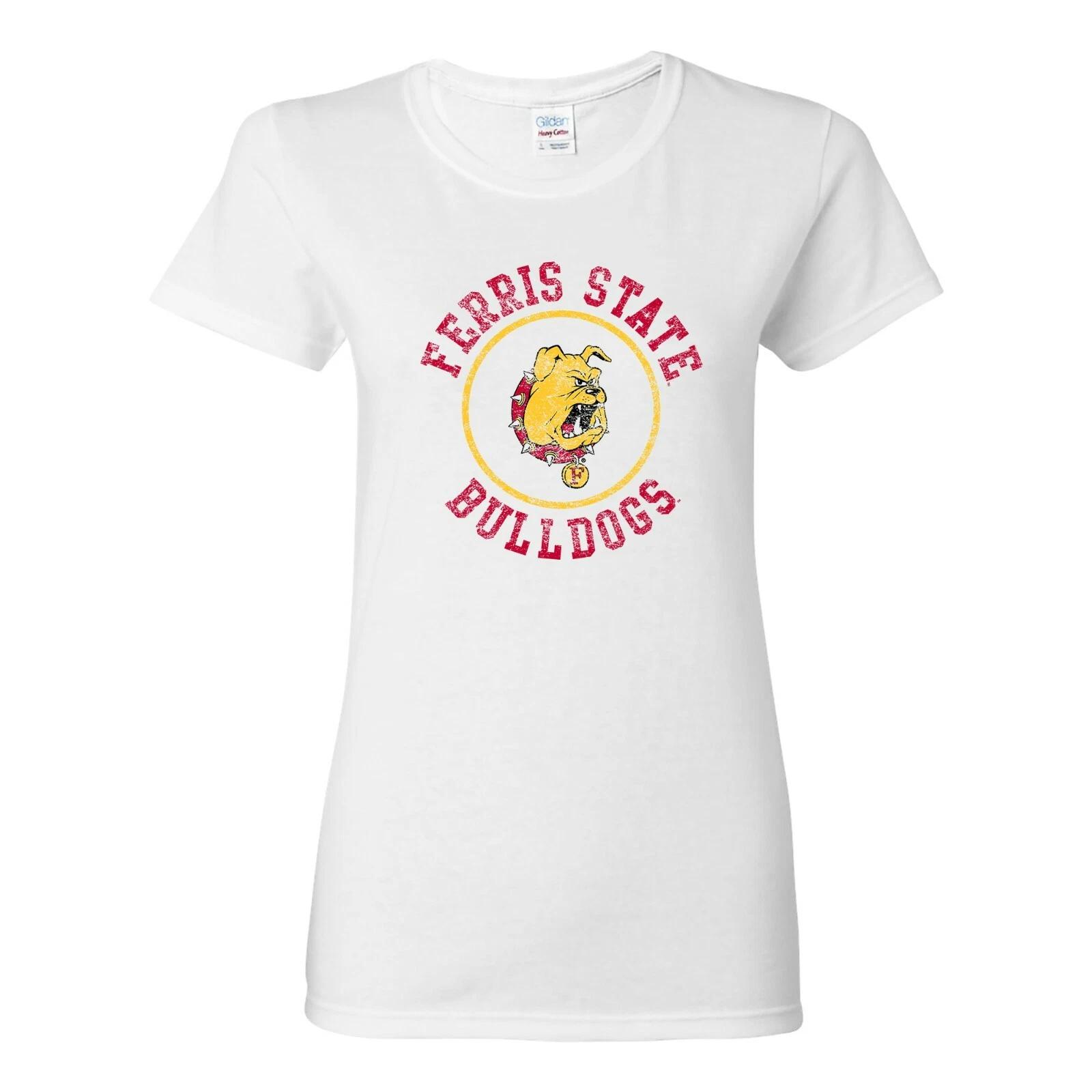 Ferris State University Bulldogs Distressed Circle Logo Womens Tee - White S