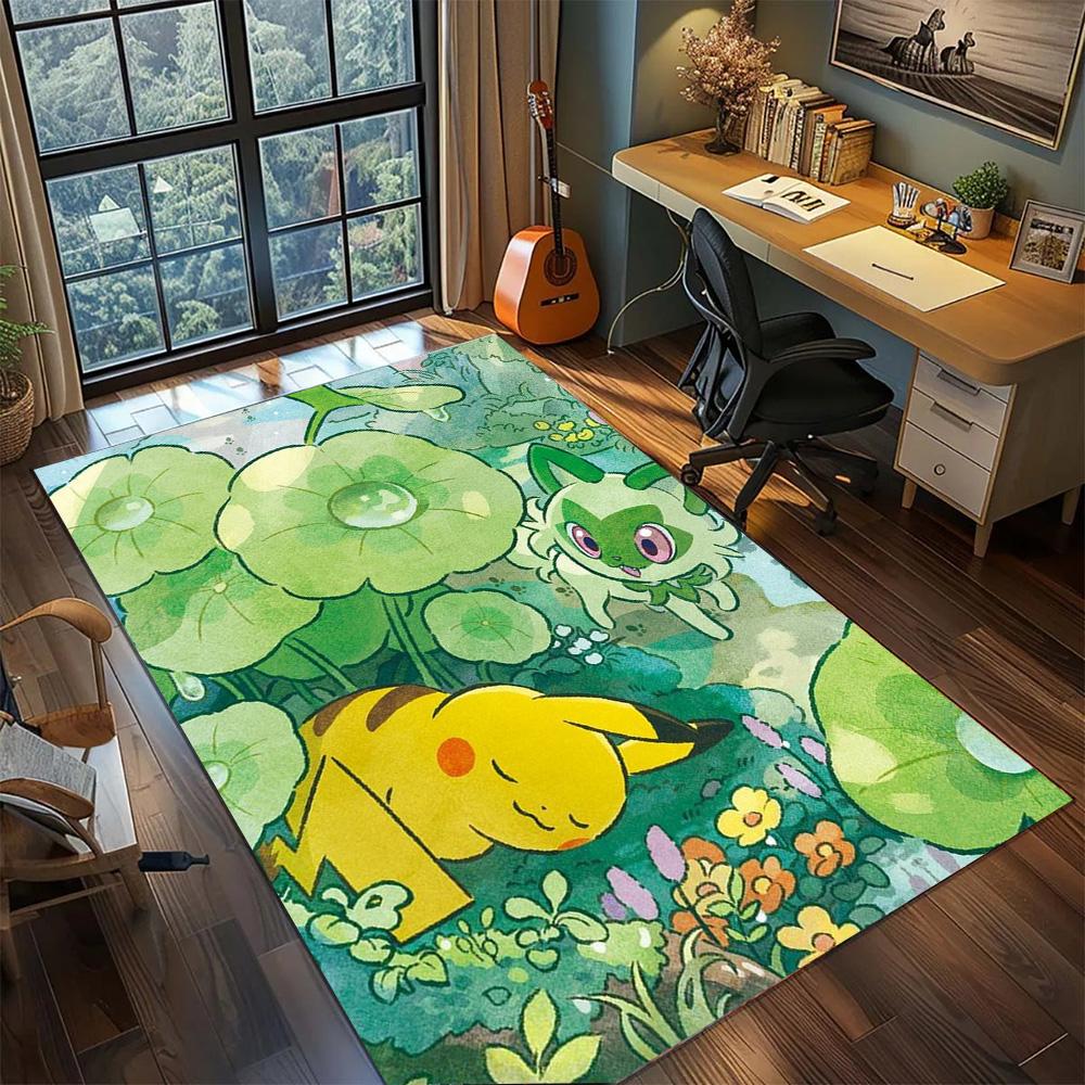 Pikachu Rug Washable Non Slip Floor Mat, Big Area Carpet for Bedroom Gamer Room Home Styling.-TING