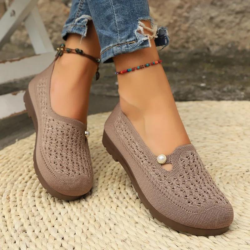 Módní Vysoce Kvalitní Dámské Boty Jaro a Podzim Módní Jednobarevné Kulatá Špička Látkové Prodyšné a Pohodlné Dámské Baleríny