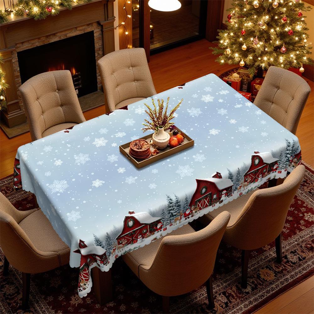 Christmas Atmosphere Snowflake Farm Tablecloth, Waterproof, Oil-Proof, Wash-Free And Anti-Scalding Table Mat, Household Coffee Table Table Cloth