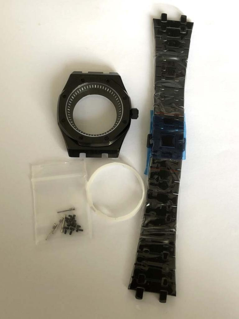 41mm Black Internal Shadow Watch Case Sapphire Glass Stainless Steel Strap Watches Accessories for NH35 NH36 4R Movement