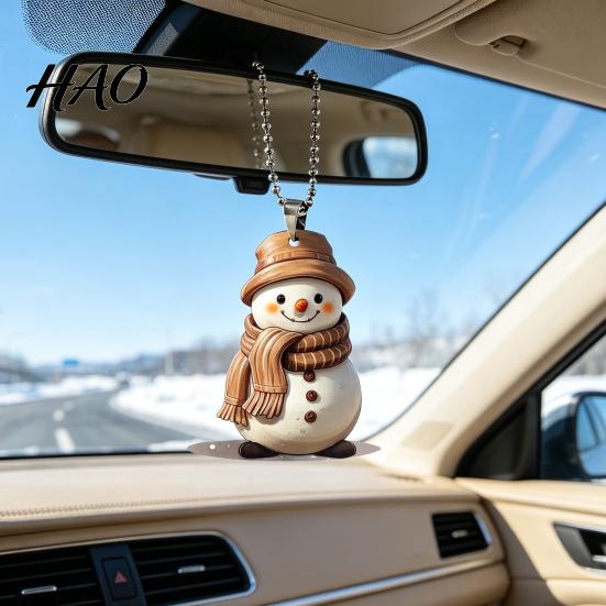 Christmas Snowman Acrylic Ornament Cute Pendant, 2D Flat Car Rearview Mirror Hanging Holiday Pendant Decoration with Keychain Ring, Tree Ornament,