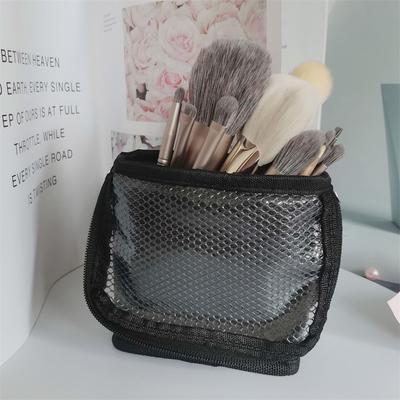 Sminkborstfodral Sminkborsthållare Stående Vikbar Artist Kosmetisk Förvaring Toalettväska Nät Kosmetiska Verktygsväskor med Dragkedja