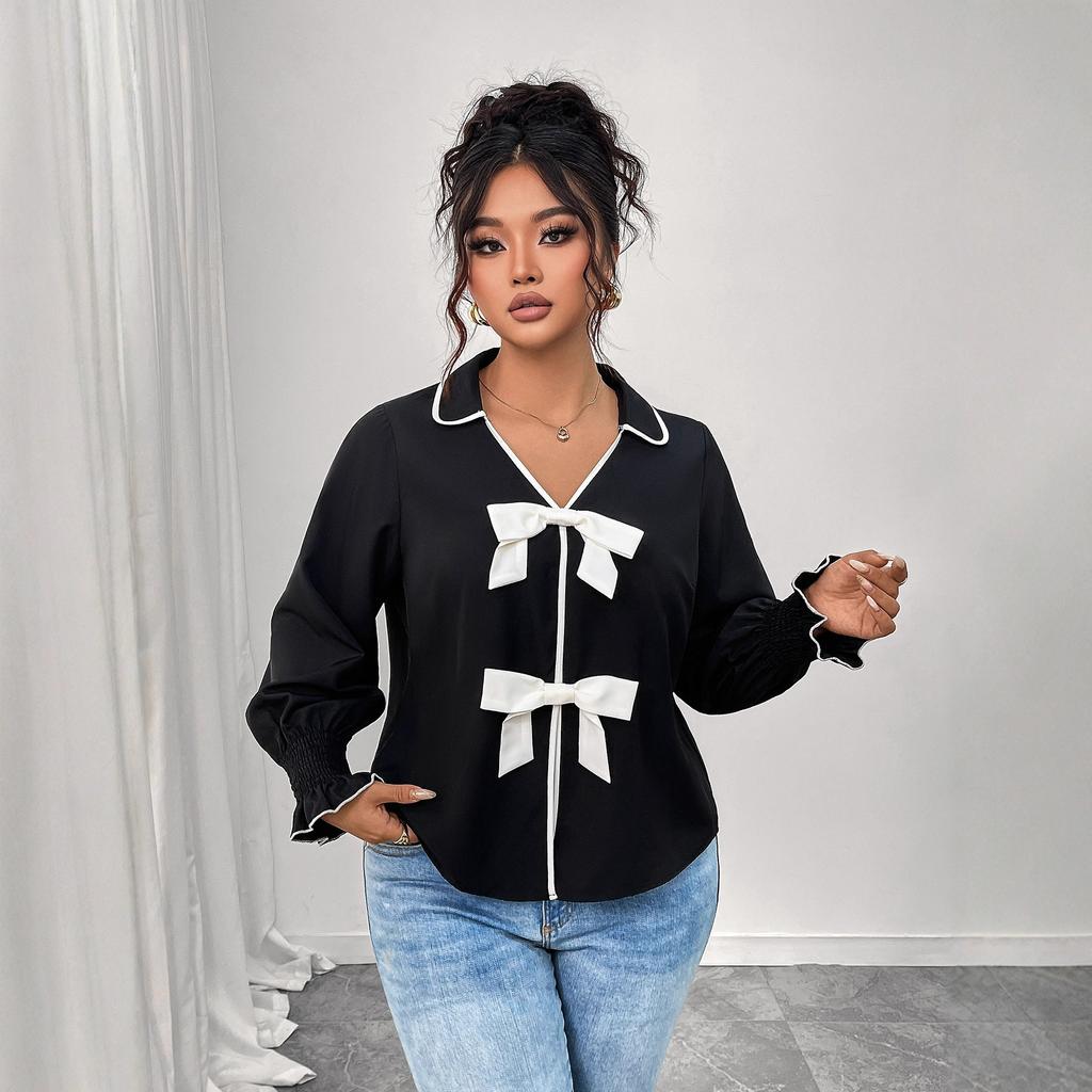 New Polo Collar Short Coat Bow Top