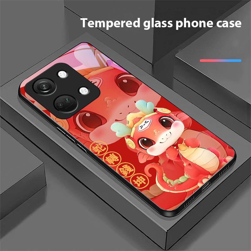 New Cartoon Snake For OnePlus Nord 3 5 6T 7 Pro 8 12 10T Reno8 Lite 5G 10R Nord N30 Hard Shell Tempered Glass Phone Case Black