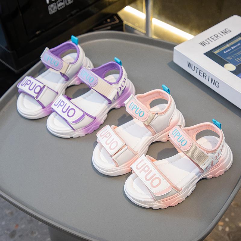 New soft soled sports beach shoes for girls, summer mid to large children's trendy pink princess children's shoes kids sandals