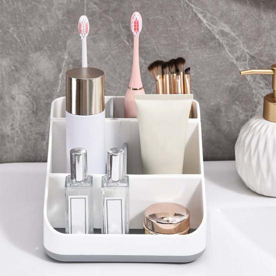Bathroom Storage Box with 6 Compartments Large Capacity Non-Slip Design Toothbrush Toothpaste Holder Countertop Vanity Organizer