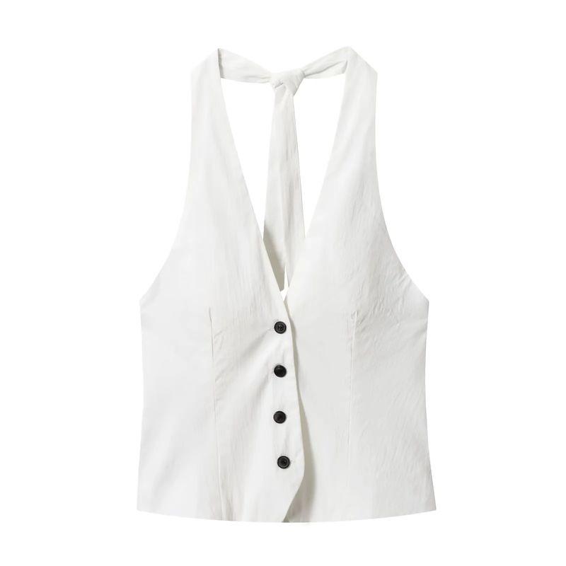 Hanging Collar Bowknot Decoration Vest 2010809 Vertical Fabric Mid Waist Wide Leg Casual Trousers 8338504