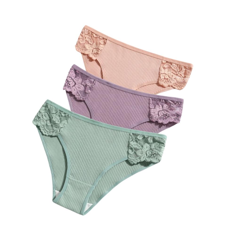 3Pcs/set Women Cotton Panties Low-Rise Underwear Patchwork Lace Briefs Female Soft Underpants Sexy Lingerie S-XL