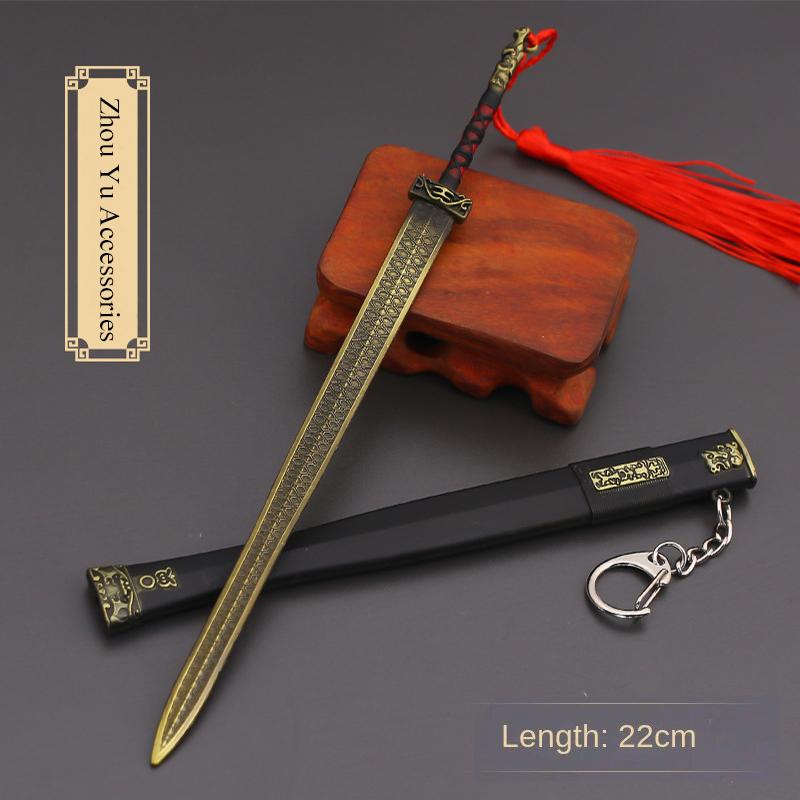 22cm Gold Spear Full Metal Lance Ancient Cold Weapon Model Ornament Toys for Men Boy Child Replica Miniatures With Fringe
