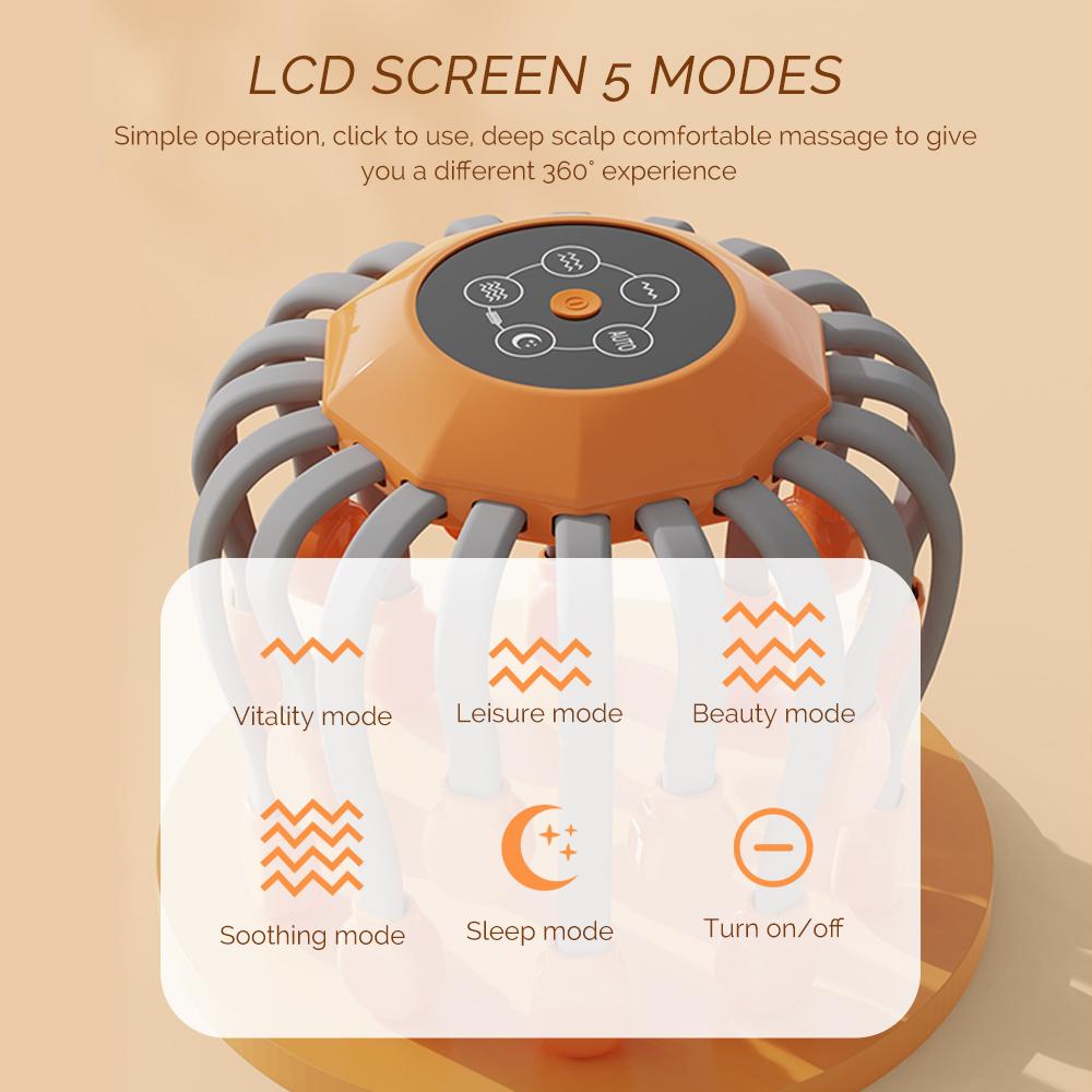 24 Heads Octopus Claw Head Massager Electric Scalp Massager 24 Point Vibration Massage Scratcher Bluetooth Music Relaxation