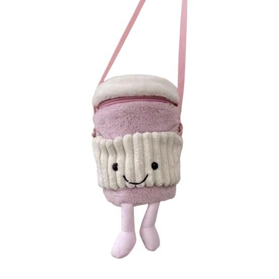 Milk Tea Cup Bag Plush Cute Smiling Face Crossbody Bag Zipper Closure Crossbody Purse Novelty Shoulder Bag for Girls розовый