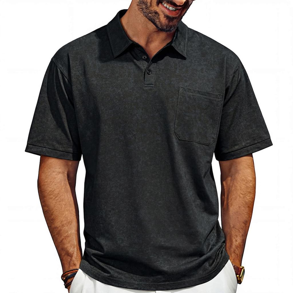 Men's Short Sleeve Polo Shirt with Pocket Classic Fit Soft Cotton Fabric Casual Collar Top