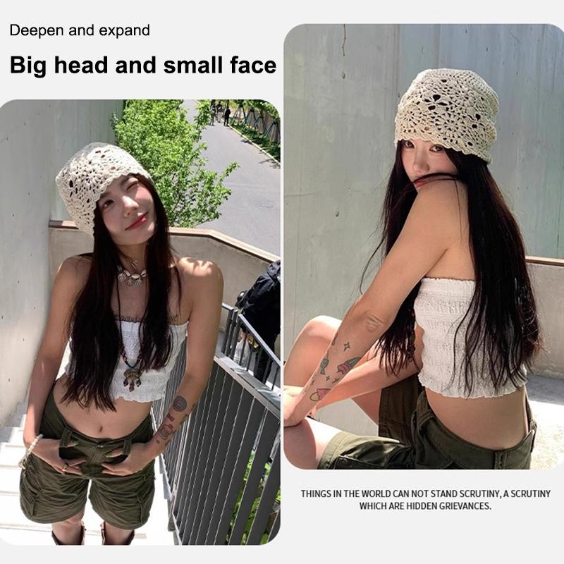 Atmungsaktive Ausgehöhlte Strickmütze Blumen Lässige Baskenmütze Sommer Blumen Atmungsaktive Baumwolle Skullies Sonnenschirm Frauen