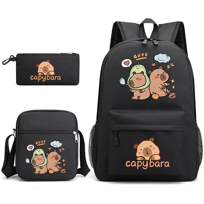 

Рюкзак с принтом животных капибара, сумка для ланча, набор пенал, мультяшный школьный рюкзак, подарок Black