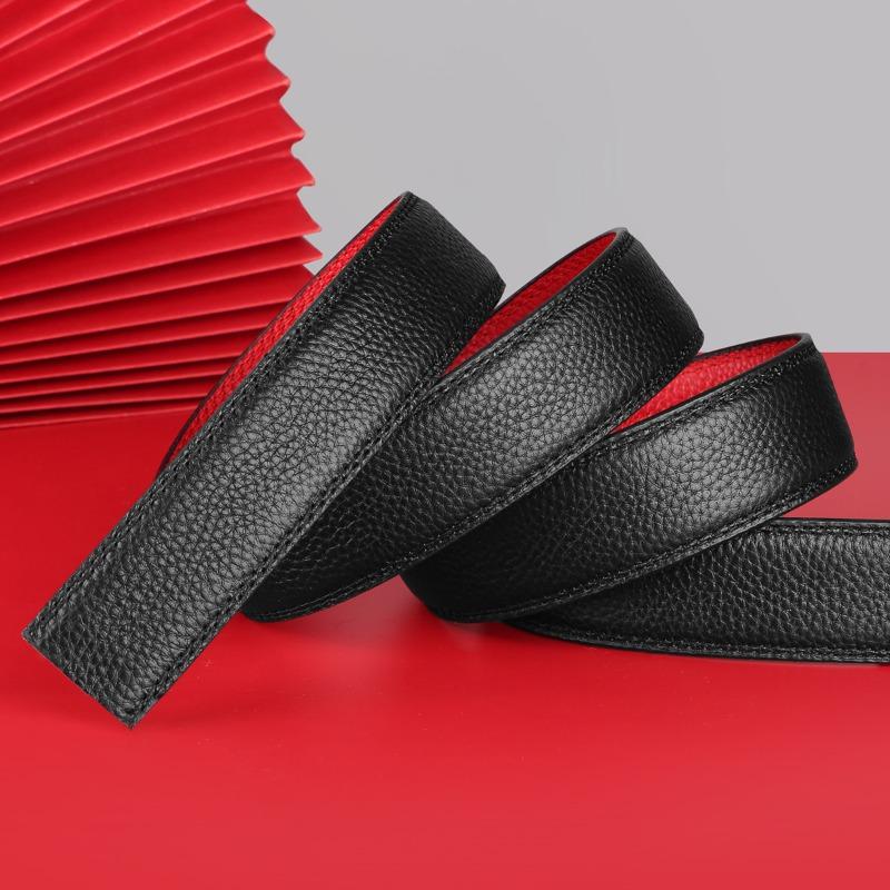 Mei Mary [first layer cowhide] men's stylish belt, festive black and red single belt, waist belt, belt without buckle