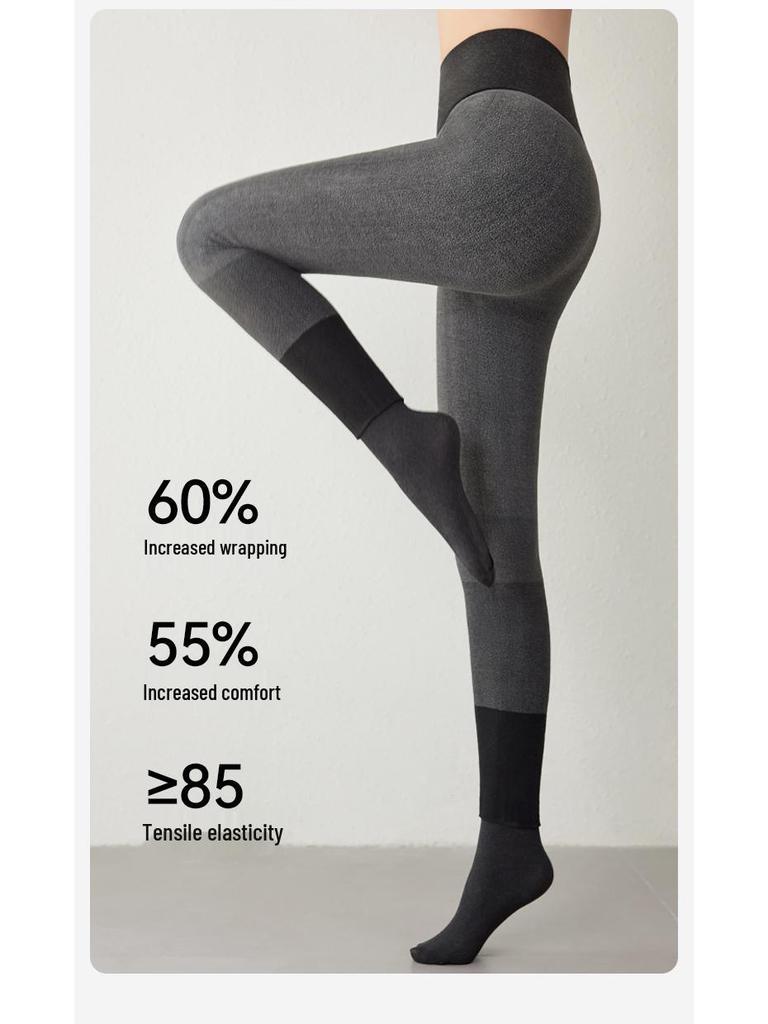 Korean-Style Fleece-Lined Cotton Leggings with Tummy Control and Long Socks for Women, Perfect for Autumn and Winter