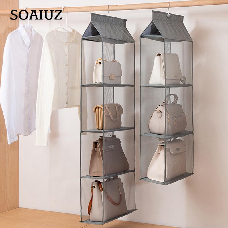 1Pcs Hanging Purse Closet Rack Bag Handbag Hanging Organizer Handbag Tote Bag 2/3/4 Pockets