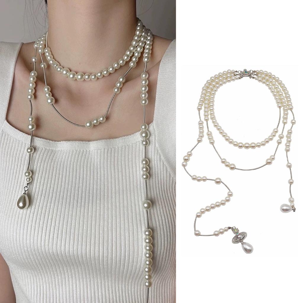 Long Multi Layered Pearl Necklace For Women Temperament Collar Chain Sweater Chain Necklaces Luxury Jewelry Accessories