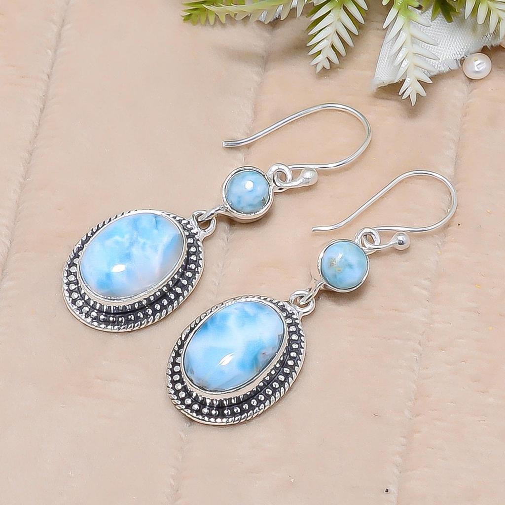 Natural Larimar Gemstone Jewelry 925 Sterling Silver Beautiful Gemstone Earring For Anniversary Gift