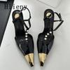 Sexy Metal Pointed Toe Stiletto Sandal Women Luxury Pearls Strap Buckle Designer High Heels Party Prom Shoes Summer Women Pumps