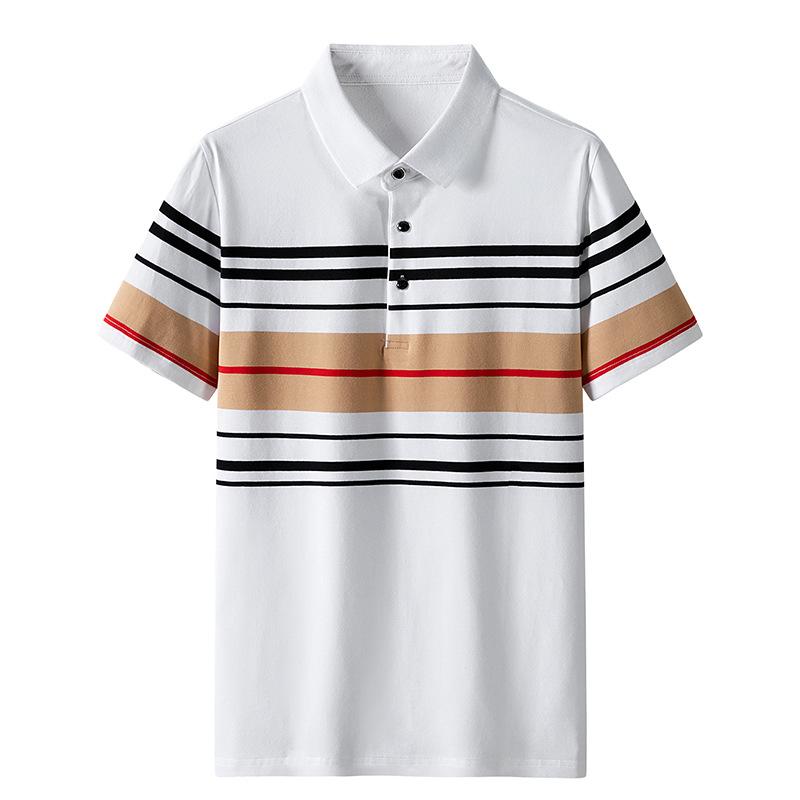 2026 Summer New Men's Striped Short-Sleeve T-Shirt Turn-Down Collar Men's Polo Shirt