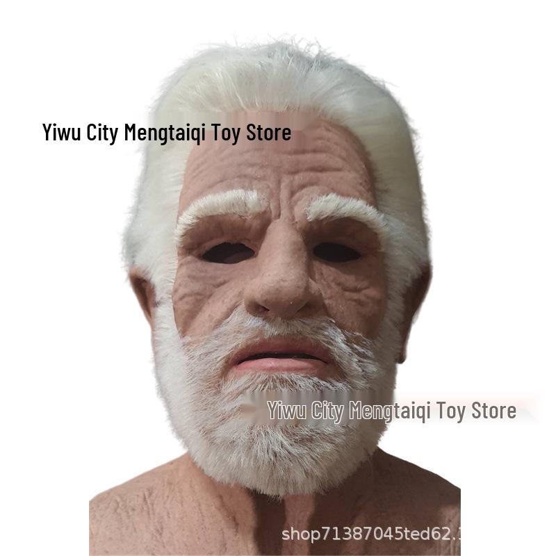Realistic Human Face Mask - Handsome White-Haired Old Man with Wig