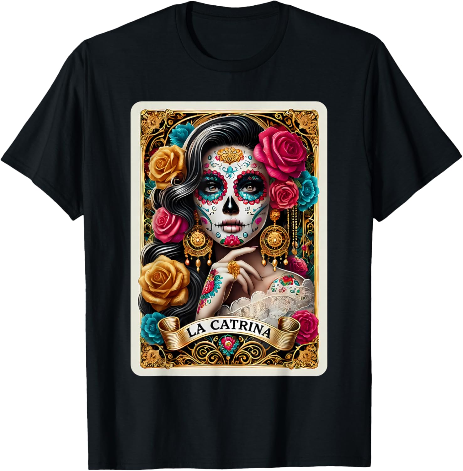 La Catrina Tarot Card Day of The Dead Dia de Los Muertos T-Shirt L