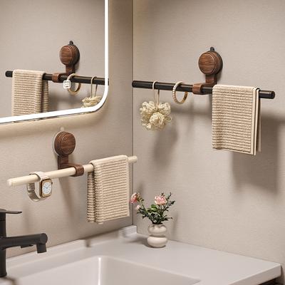 Suction Cup Walnut Towel Rack Without Punching Holes Bathroom Towel Pole Single Pole Towel Hanging Pole Hanging Rack