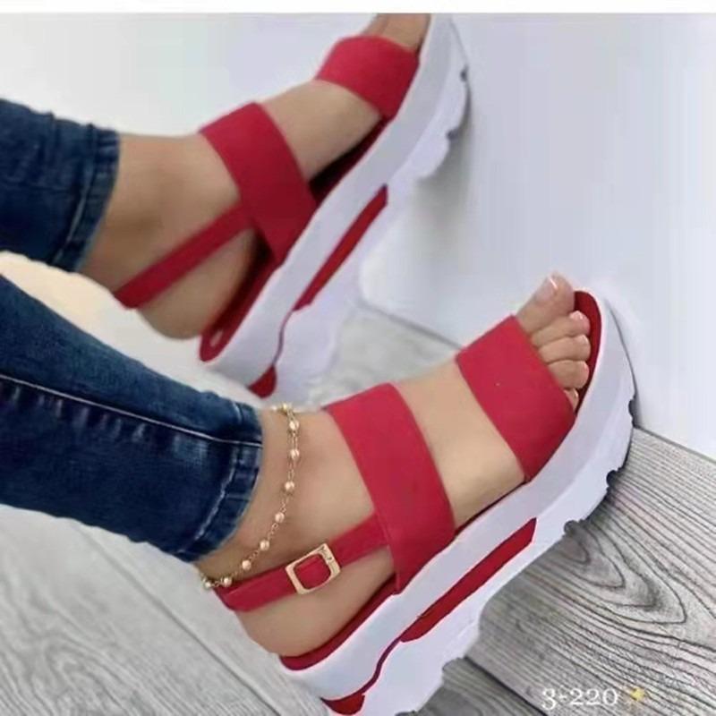 Fashion New Summer Plus-size Women's Shoes with Wide Uppers, One-shoulder Straps, Thick Soles, Wedge Heels and Fish-mouth Sandals