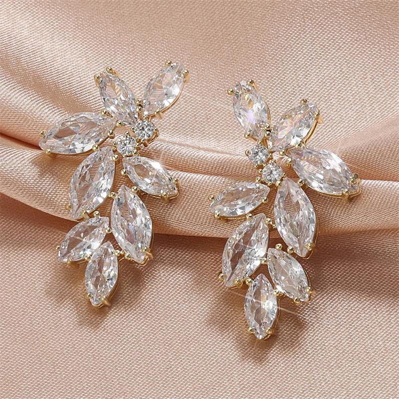 ZAKOL Luxury Leaf Marquise Zircon Bridal Earrings for Women White Shiny Crystal Elegant Wedding Party Zircon