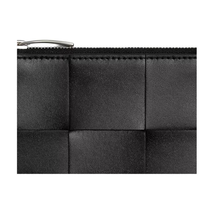 Bottega Veneta Woven Design Calfskin Card Holder With Silver Hardware Men Accessories Black 853519VBWD38803