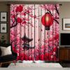 Open 2pcs HD Digital Curtain Printing Simulation Pink Cherry Blossom Tree with Red Lanterns On Both Sides Pink Curtain Home Deco