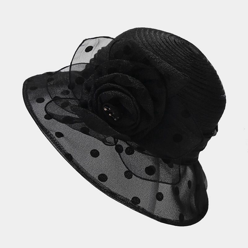 Bucket Hat Women Spring Summer Middle-aged and Elderly Organza Flower Pot Hat Elegant Sun Hat Sun Protection Breathable Mother Cool Hat