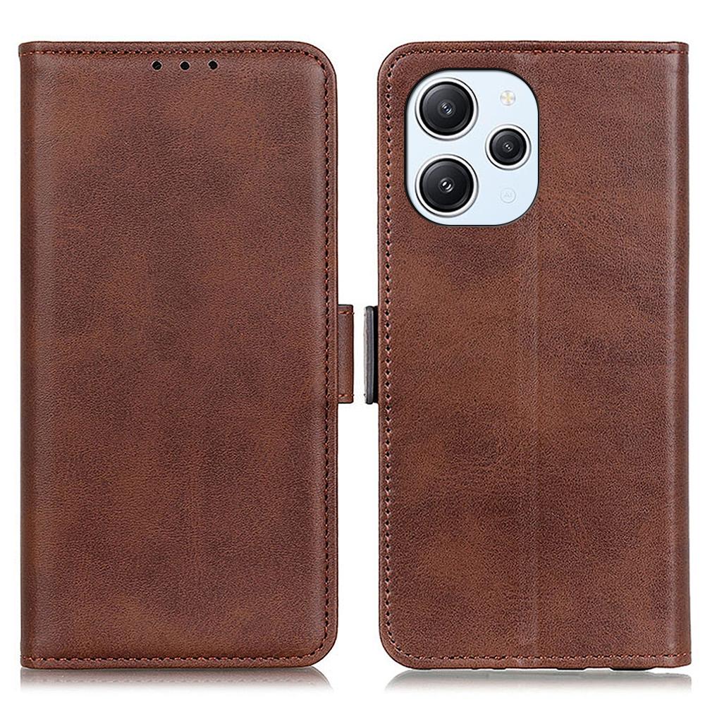 

For Xiaomi Redmi 12 4G Flip Wallet Case PU Leather Cowhide Texture Stand Protective Phone Cover Brown
