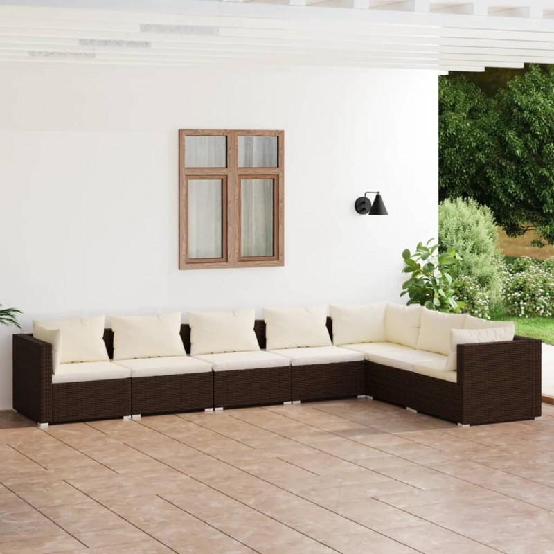 Día y Noche - Día y Noche Set muebles de jardín 7 piezas y cojines ratán sintético marrón