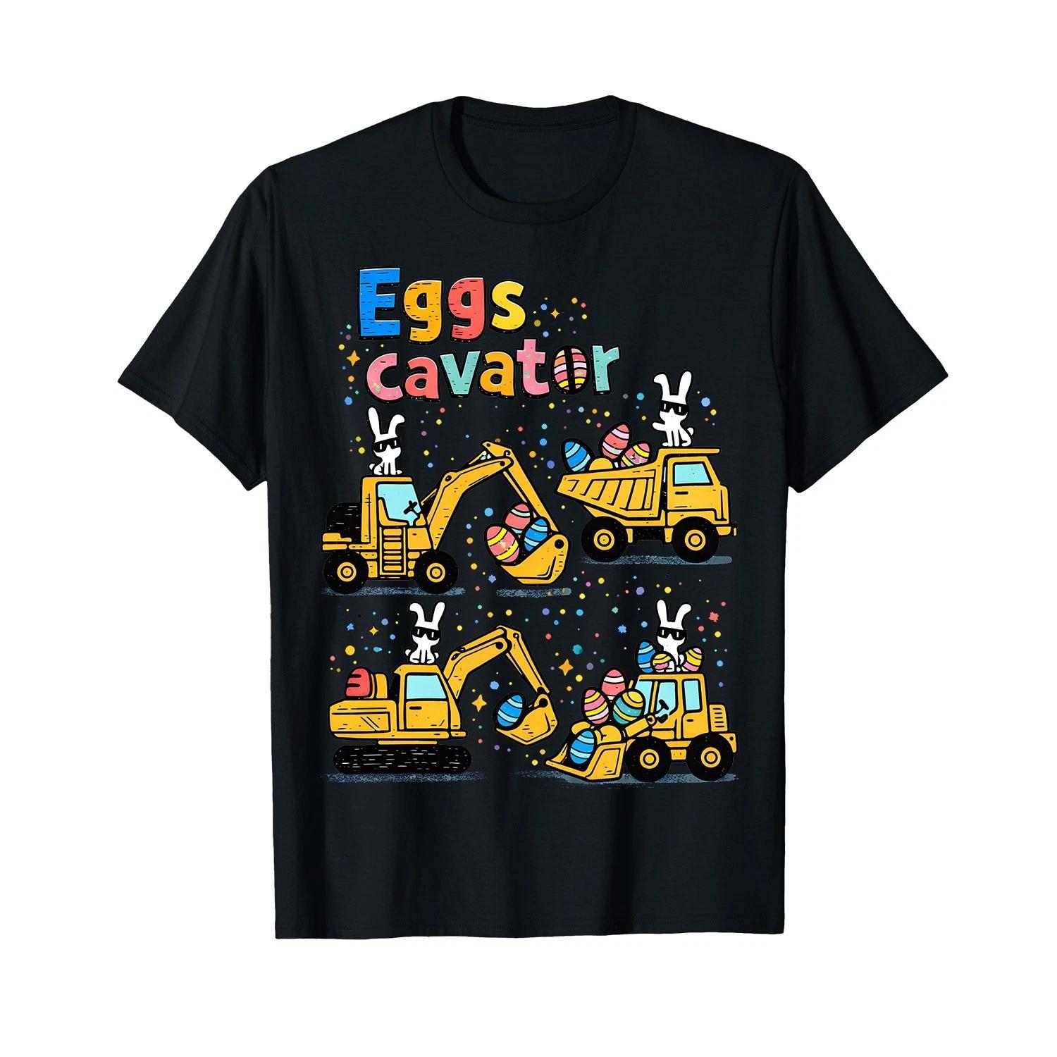 Kids Eggscavator Easter Egg Hunt Construction Trucks Toddler Boys T-Shirt XL