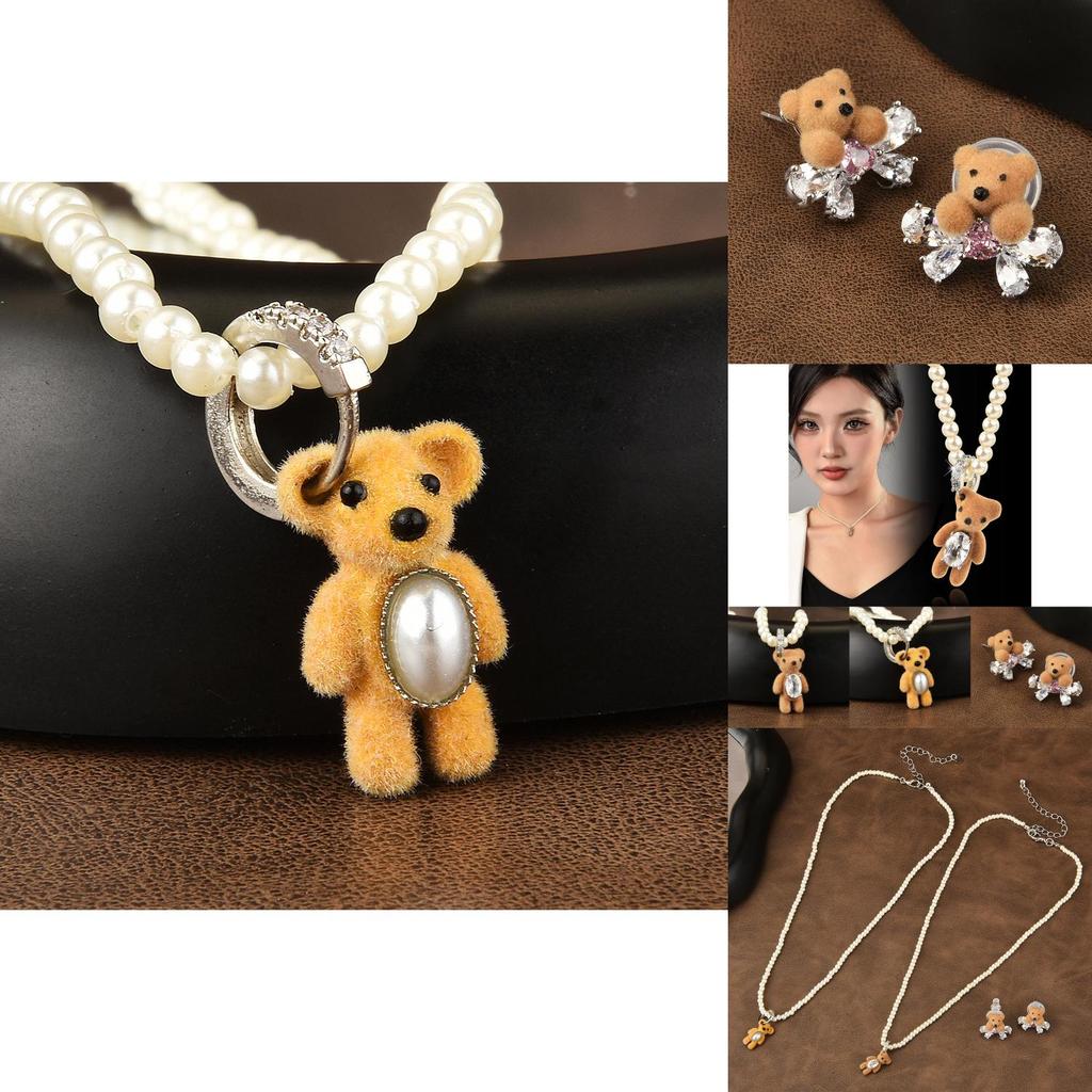 Hübsche flauschige Bären-Perlenkette für Damen mit zartem Design und eleganter Note