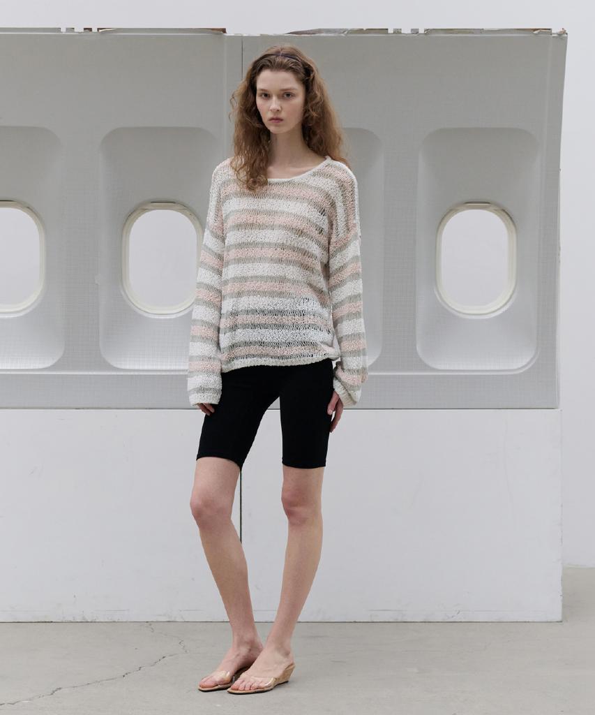 Toabe Net Loose Multi-Stripe Knit (Pink)
