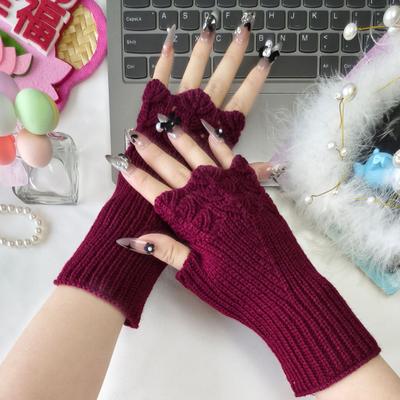 1 Pair Knitting Gloves Solid Color Half Finger Short Gloves Thickened Warm Comfortable Non-Slip Gloves