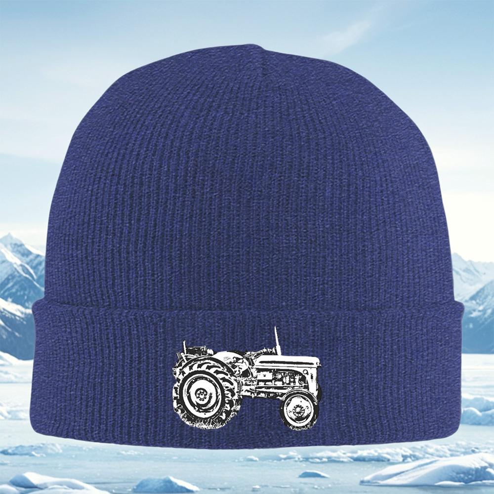 Tractor side profile wheels black background Men Women Unisex Knitted Hat Beanie Pullover Cap Winter Thermal Warm Christmas Outd