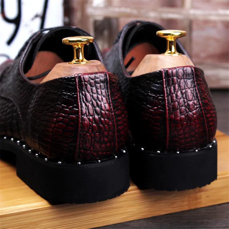 2025 Fashion Men's Alligator Grain Leather Dress Shoes Man Casual Pointed Toe Oxfords Mens Lace-Up Business Office Oxford Shoe