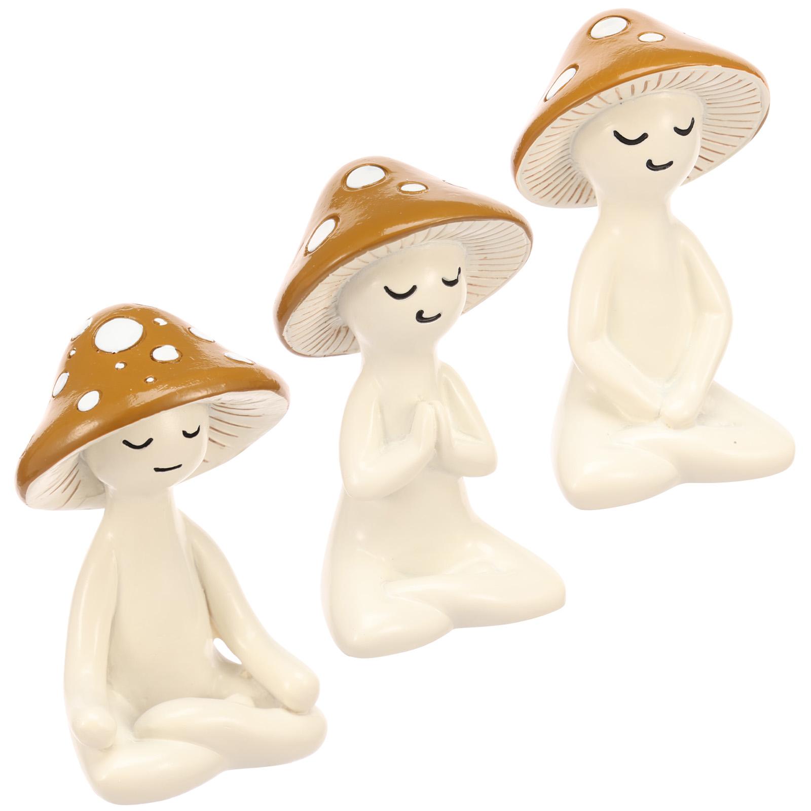 3 шт. Статуэтка гриба для йоги Милая маленькая смоляная фигурка гриба для йоги и медитации Настольный декор для сада, двора, дома, патио, офиса