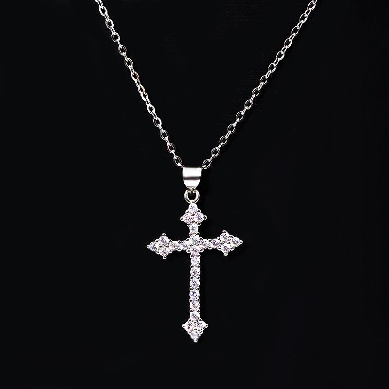 Silver Ice Out Cross Necklace: Pure Silver Full Diamond Cross for Men  Women, Light Luxury Clavicle Chain
