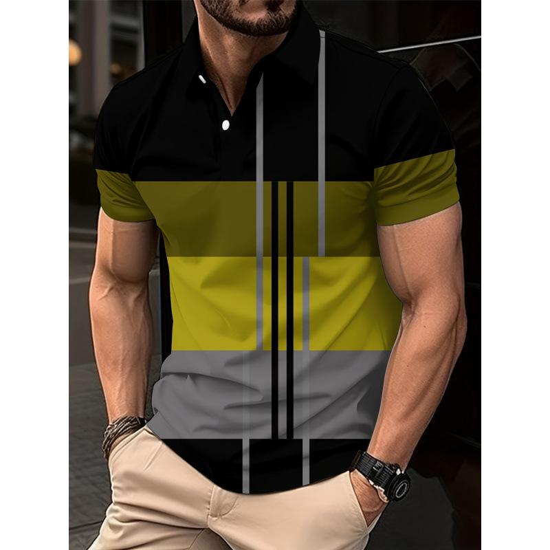 Men's Plaid Print Polo Shirt Short Sleeve Turn Down Collar Button Down Casual Golf Shirt