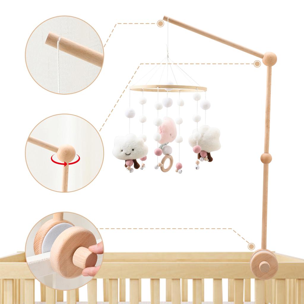 Baby Wooden Bracket Bed Bell 0 6 Months Toy Bracket Accessories Hanging Bracket Soft Mobile On The Bed Baby Room Decoration Crib