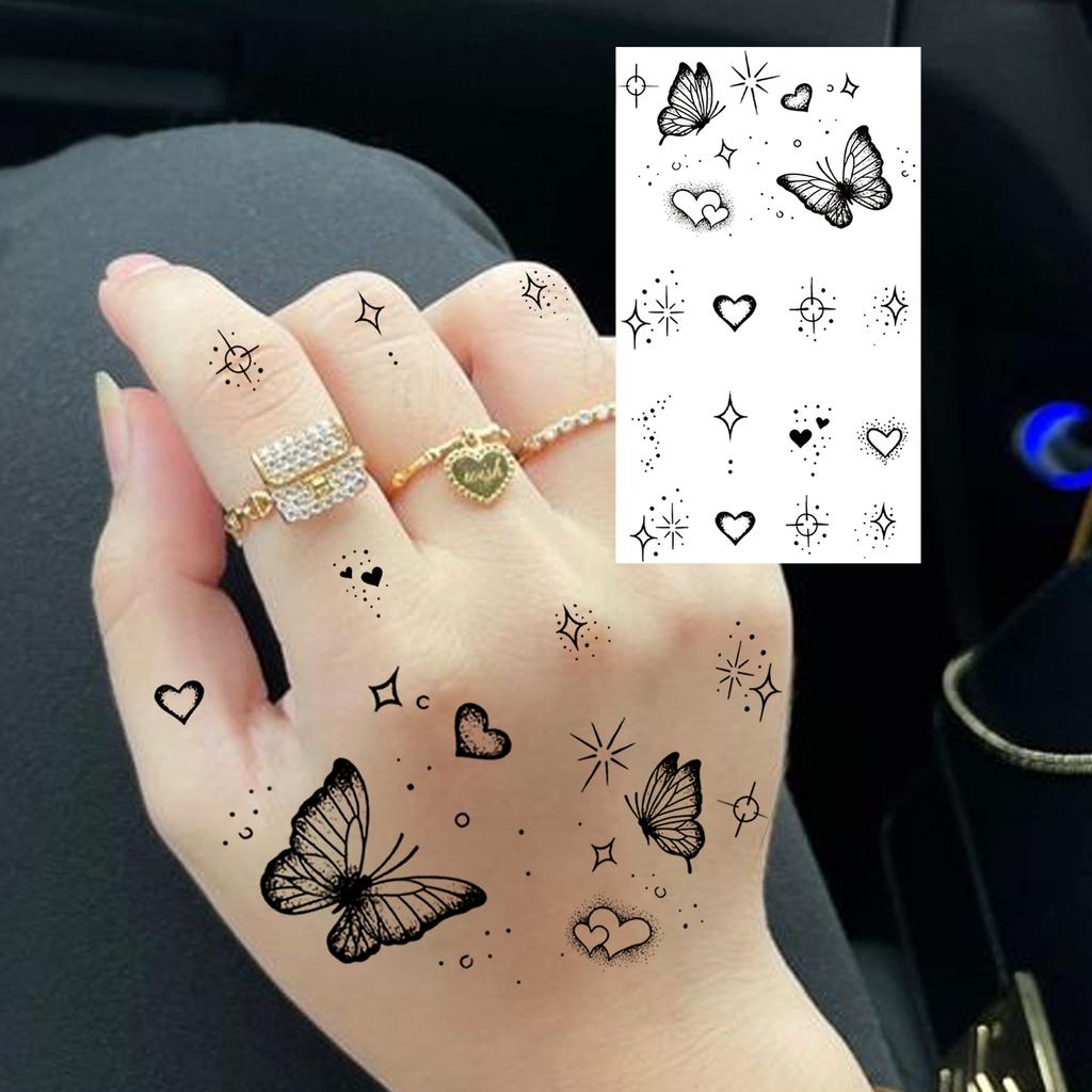 1 Hoja Araña Letra Flor Patrón Pequeño Tatuajes Temporales Para Mujeres Dedo, Pegatina de Tatuaje Falso Realista de Larga Duración