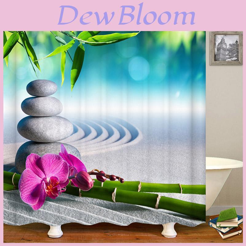 Luxurious Bamboo Waterfall Shower Curtain Waterproof Mildewproof For Elegant Bathrooms