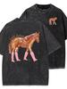 Vintage Horse Graphic Washed T Shirt Women Cute Pink Boots Pony PrintTee Funny Western Style Casual Streetwear Top